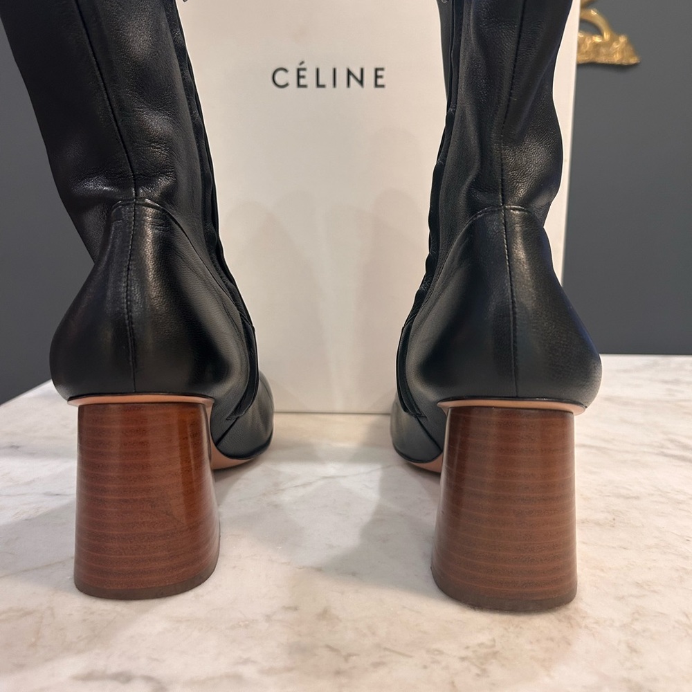 Celine Black and Brown Leather Heeled Boots - Picture 4 of 10